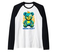 Diseño de Arte Callejero de Wanna Play Scary Teddy Bear Camiseta Manga Raglan