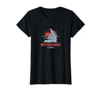 Diseño de Atardecer en velero West Palm Beach Florida Camiseta gráfica económica, Mujer, Negro, XL