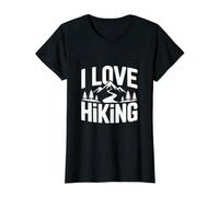 Diseño de Aventura de montaña I Love Hiking Camiseta gráfica económica, Mujer, Negro, L