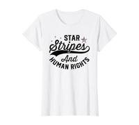 Diseño de Bandera Estadounidense de Derechos Humanos con Rayas de Estrellas Camiseta gráfica económica, Mujer, Blanco, L