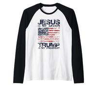 Diseño de Bandera patriótica Estadounidense de Jesús es mi Salvador Camiseta Manga Raglan
