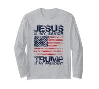 Diseño de Bandera patriótica Estadounidense de Jesús es mi Salvador Manga Larga