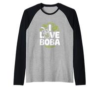 Diseño de Bebida con Hojas de té «I Love Boba Bubble» Camiseta Manga Raglan