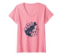 Diseño de brújula náutica de la Costa Este para Amantes de la Playa Camiseta Cuello V, Mujer, Rosado, XL