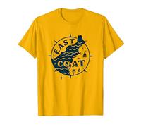 Diseño de brújula náutica de la Costa Este para Amantes de la Playa Camiseta, Hombre, Dorado Brillante, M