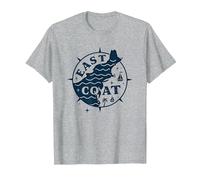 Diseño de brújula náutica de la Costa Este para Amantes de la Playa Camiseta, Hombre, Gris Jaspeado, M