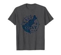 Diseño de brújula náutica de la Costa Este para Amantes de la Playa Camiseta, Hombre, Jaspeado Oscuro, XL