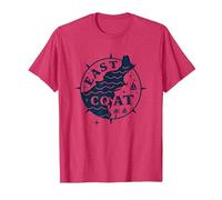 Diseño de brújula náutica de la Costa Este para Amantes de la Playa Camiseta, Hombre, Rojo Jaspeado, L