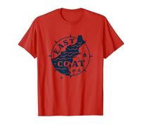 Diseño de brújula náutica de la Costa Este para Amantes de la Playa Camiseta, Hombre, Rojo, L