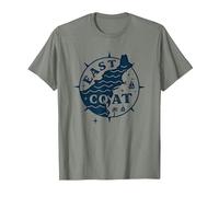 Diseño de brújula náutica de la Costa Este para Amantes de la Playa Camiseta, Hombre, Verde Militar Jaspeado, XL
