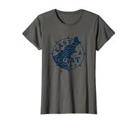 Diseño de brújula náutica de la Costa Este para Amantes de la Playa Camiseta, Mujer, Asfalto, L