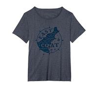 Diseño de brújula náutica de la Costa Este para Amantes de la Playa Camiseta, Mujer Tallas Grandes, Azul Jaspeado, 2XL Grande
