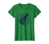 Diseño de brújula náutica de la Costa Este para Amantes de la Playa Camiseta, Mujer, Verde Kelly, XS