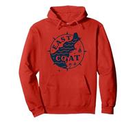 Diseño de brújula náutica de la Costa Este para Amantes de la Playa Sudadera con Capucha, Unisex para Adultos, Rojo, XL