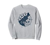 Diseño de brújula náutica de la Costa Este para Amantes de la Playa Sudadera, Unisex para Adultos, Gris Jaspeado, M