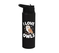 Diseño de búhos con texto en inglés "I Love Owls" Stainless Steel Insulated Water Bottle