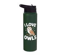 Diseño de búhos con texto en inglés "I Love Owls" Stainless Steel Insulated Water Bottle