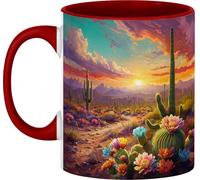Diseño De Cactus Al Atardecer En El Desierto Vibrante, Colorido Paisaje Del Suroeste Tazas De Cerámica Con Asa Tazas De Desayuno Chic Mug Para Cappuccino Escuela Cacao 330Ml