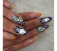 Diseño de calavera francesa a presión con diseño floral ABS falso fácil de llevar para disfraz, cinta de dibujos animados de Halloween a presión en calavera francesa