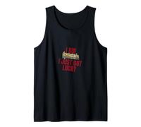 Diseño de cartelera vintage irónica con texto en inglés "I Just Got Lucky Camiseta sin Mangas