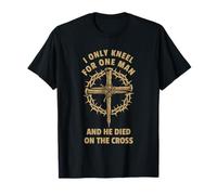 Diseño de Christian Faith Jesus Cross arrodillado para un Solo Hombre Camiseta