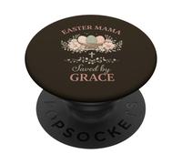 Diseño de Cita de fe Floral con Texto en inglés Easter Mama Saved by Grace PopSockets PopGrip Adhesivo