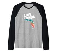 Diseño de cocodrilo de palma con mapa de Florida Camiseta Manga Raglan