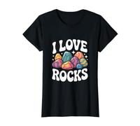 Diseño de colección de Gemas Coloridas I Love Rocks Camiseta gráfica económica, Mujer, Negro, M