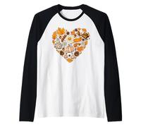 Diseño de Collage de Acción de Gracias de corazón de otoño Camiseta Manga Raglan