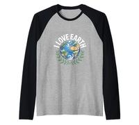 Diseño de conciencia de la naturaleza I Love Earth Planet Camiseta Manga Raglan