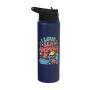 Diseño de conservación del océano I Love Sea Animals Stainless Steel Insulated Water Bottle