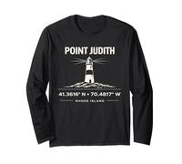 Diseño de coordenadas Point Judith Lighthouse Rhode Island Manga Larga