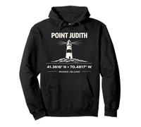 Diseño de coordenadas Point Judith Lighthouse Rhode Island Sudadera con Capucha