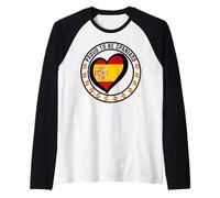 Diseño de corazón con la bandera de España con texto en inglés "Proud And Lucky To Be Spanish Camiseta Manga Raglan