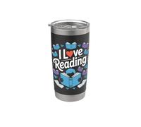 Diseño de corazón con texto en inglés "I Love Reading" Vaso térmico de acero inoxidable de doble pared