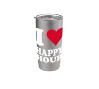 Diseño de corazón rojo con texto "I Love Happy Hour" Vaso térmico de acero inoxidable de doble pared