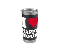 Diseño de corazón rojo con texto "I Love Happy Hour" Vaso térmico de acero inoxidable de doble pared