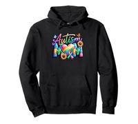 Diseño de corazón y Flores arcoíris para concienciación sobre el Autismo Sudadera con Capucha