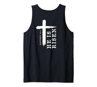 Diseño de Cruz de Evangelio Cristiano He Is Risen Back Print Camiseta sin Mangas