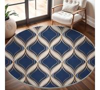 DiseñO de Curva GeoméTrica Alfombra Redonda para Salón 100 cm, Azul Oscuro Alfombra Redonda Antideslizante de Pelo Corto Lavable a máquina para Pasillo y Dormitorio Cojines Decorativos