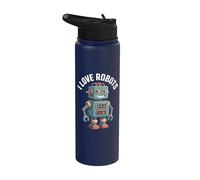 Diseño de dibujos animados de robots retro lindo I Love Robots Stainless Steel Insulated Water Bottle
