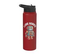 Diseño de dibujos animados de robots retro lindo I Love Robots Stainless Steel Insulated Water Bottle