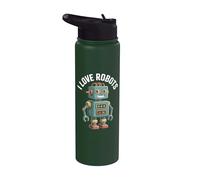 Diseño de dibujos animados de robots retro lindo I Love Robots Stainless Steel Insulated Water Bottle