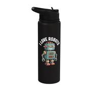 Diseño de dibujos animados de robots retro lindo I Love Robots Stainless Steel Insulated Water Bottle