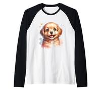 Diseño de Dibujos Animados Kawaii Puppy Dog para Amantes de los Perros Camiseta Manga Raglan