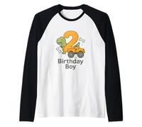 Diseño de Dinosaurio y camión para cumpleaños número 2 Camiseta Manga Raglan