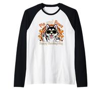 Diseño de Dulce Perro Husky de Pie and Paws Happy Thanksgiving Camiseta Manga Raglan