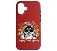 Diseño de Dulce Perro Husky de Pie and Paws Happy Thanksgiving Carcasa para iPhone 16