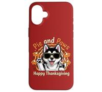 Diseño de Dulce Perro Husky de Pie and Paws Happy Thanksgiving Carcasa para iPhone 16 Plus