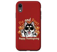 Diseño de Dulce Perro Husky de Pie and Paws Happy Thanksgiving Carcasa para iPhone XR